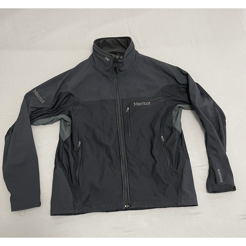 Marmot Windstopper Softshell Jacket Mens XL Black Full Zip Fleece Lined Hooded